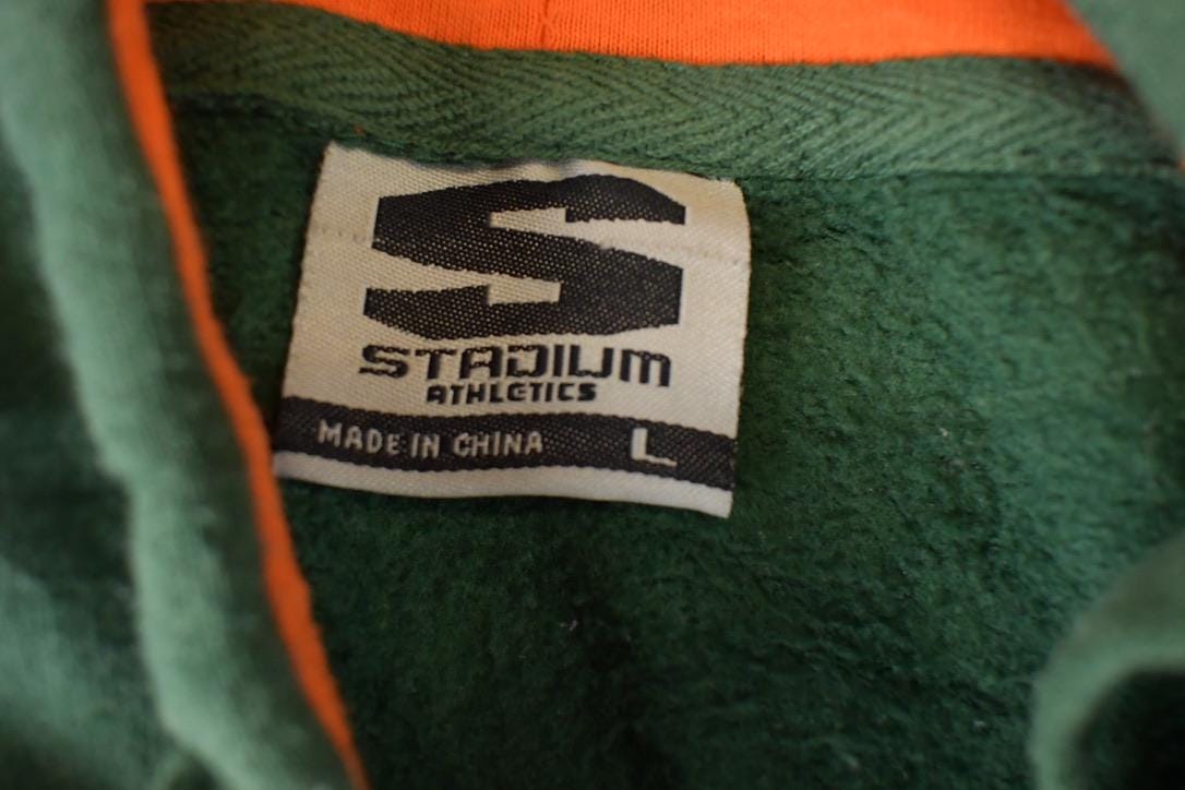 Vintage 1990s Miami Hurricanes Embroidered University Hoodie Sweater Mens L from propervintagecanada