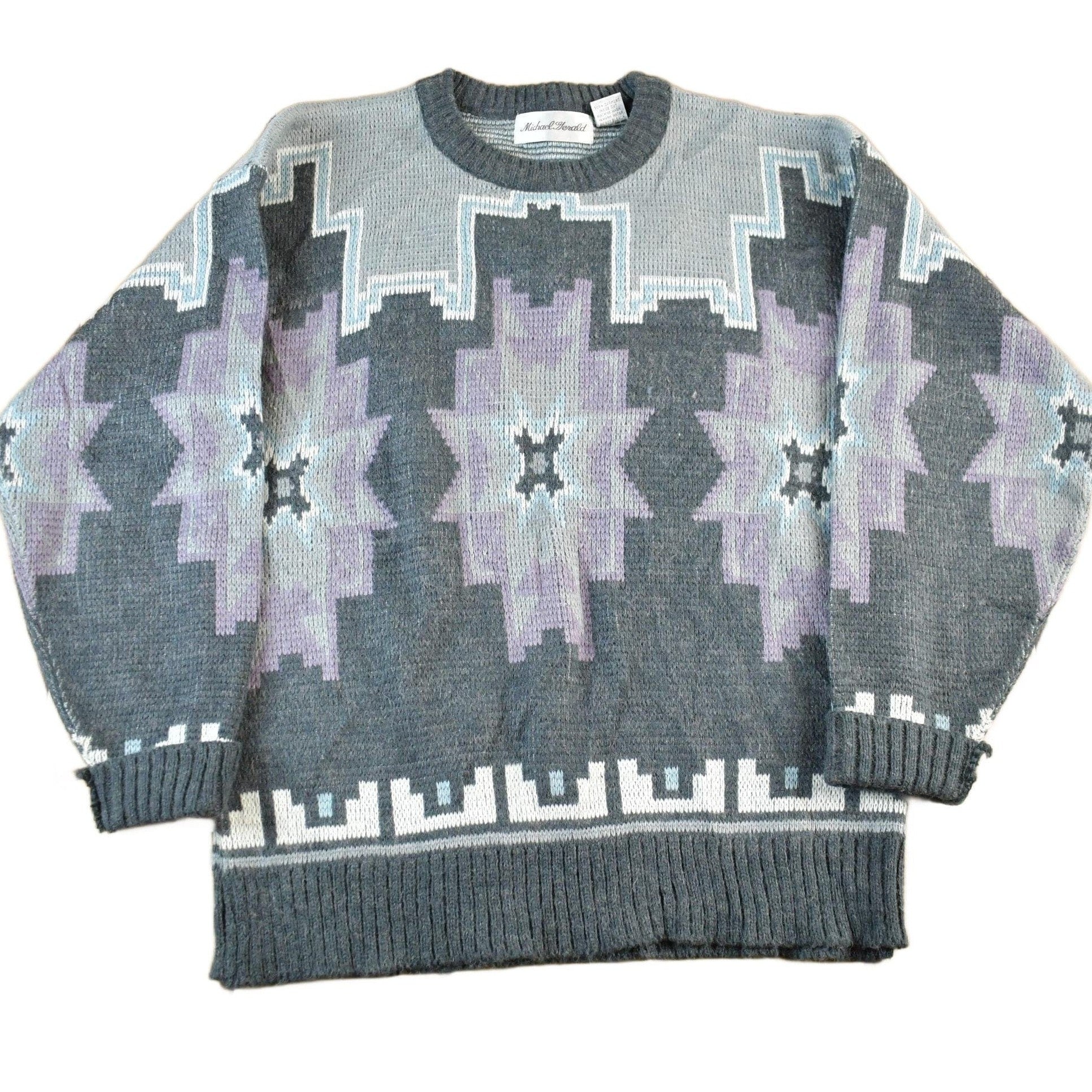 Vintage 1990s Michael Gerald Abstract Knit Sweater Men's Medium from propervintagecanada