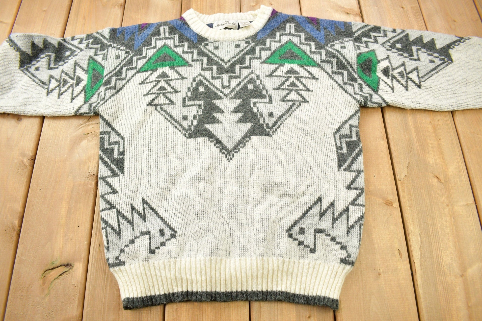 Vintage 1990s Michael Gerald Aztec Theme Knitted Sweater Men's Medium from propervintagecanada