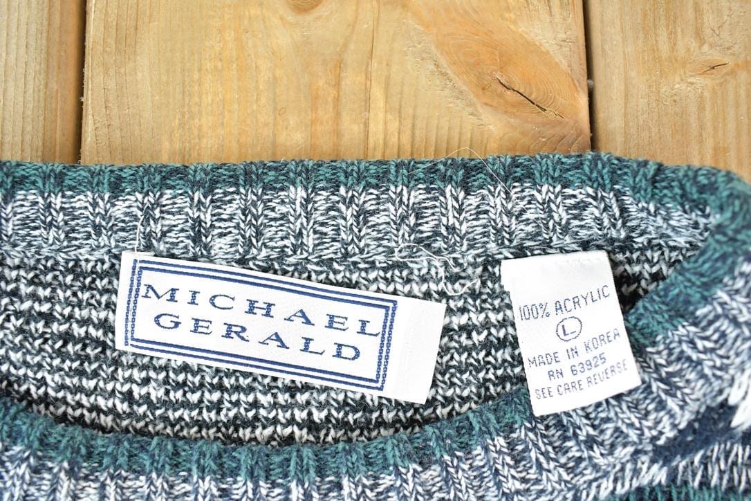Vintage 1990s Michael Gerald Knit Abstract Pattern Crewneck Sweater Made In 90s Crewneck Men's Large from propervintagecanada