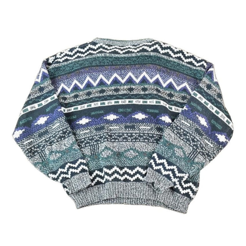 Vintage 1990s Michael Gerald Knit Abstract Pattern Crewneck Sweater Made In 90s Crewneck Men's Large from propervintagecanada