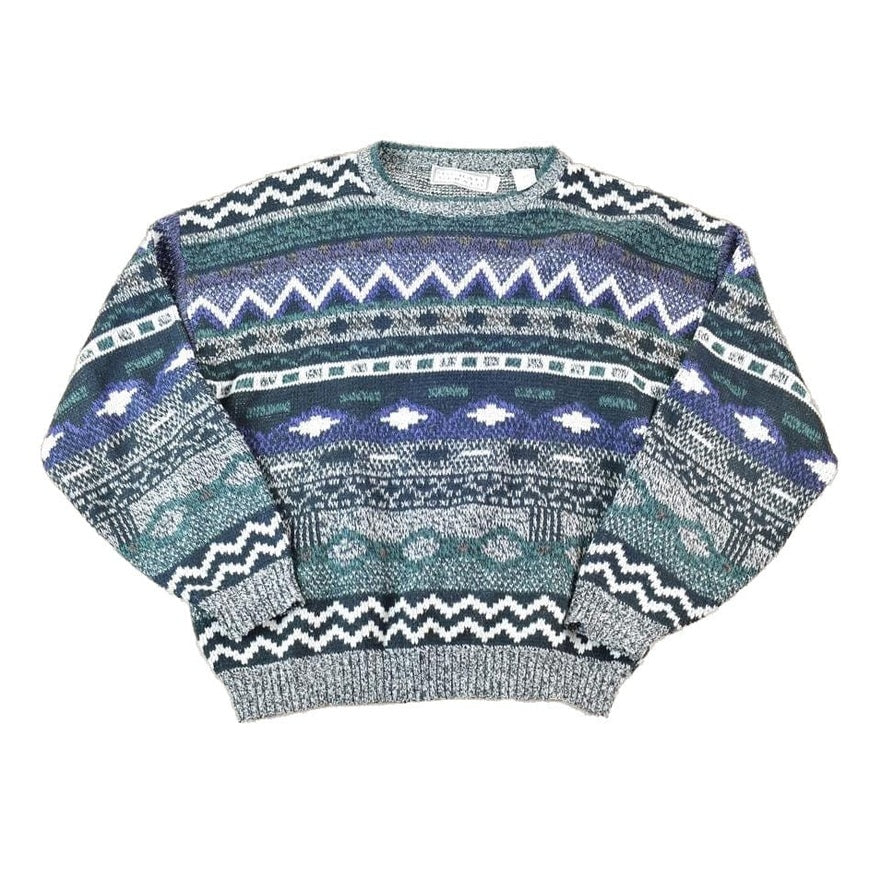 Vintage 1990s Michael Gerald Knit Abstract Pattern Crewneck Sweater Made In 90s Crewneck Men's Large from propervintagecanada