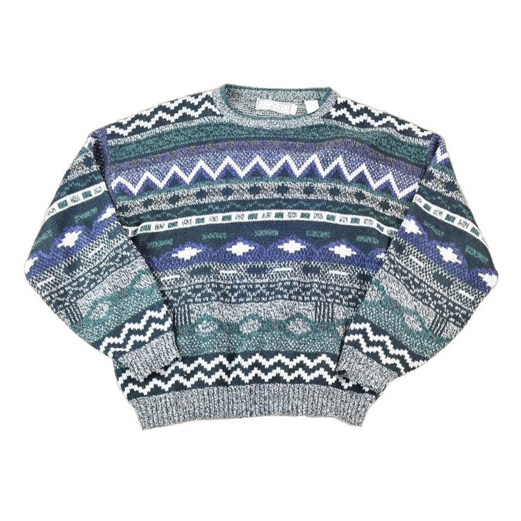 Vintage 1990s Michael Gerald Knit Abstract Pattern Crewneck Sweater Made In 90s Crewneck Men's Large from propervintagecanada