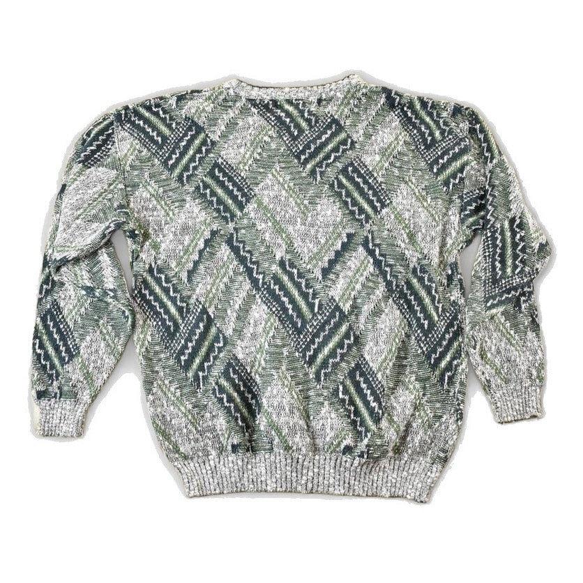 Vintage 1990s Michael Herald Knit Abstract Pattern Crewneck Sweater Mens L from propervintagecanada