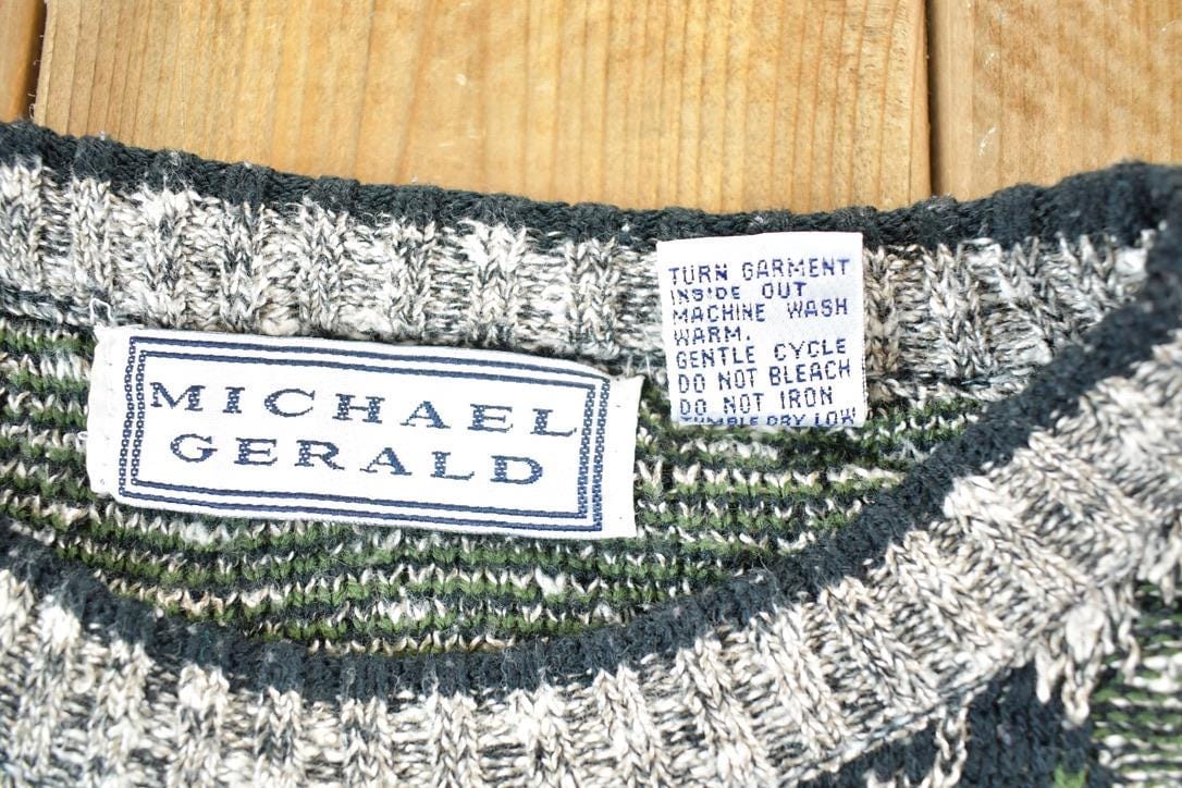Vintage 1990s Michael Herald Knit Abstract Pattern Crewneck Sweater Mens L from propervintagecanada