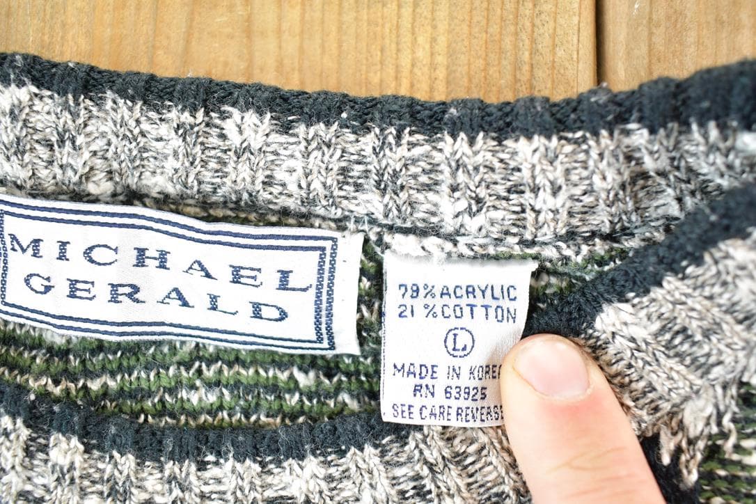 Vintage 1990s Michael Herald Knit Abstract Pattern Crewneck Sweater Mens L from propervintagecanada