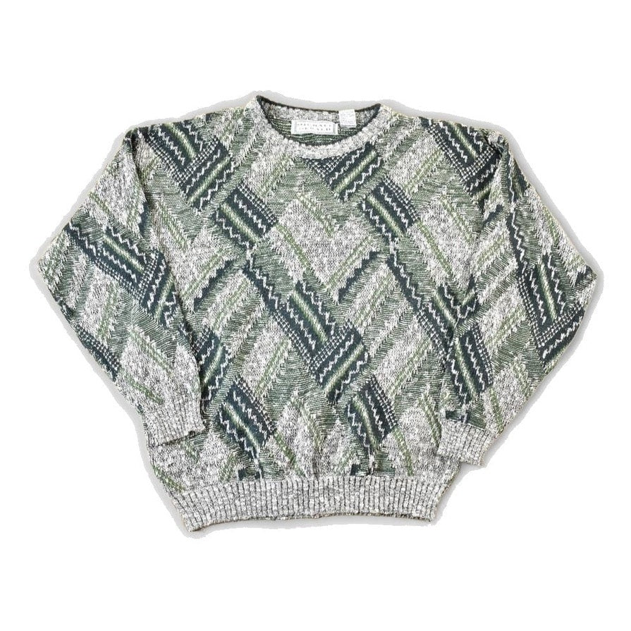 Vintage 1990s Michael Herald Knit Abstract Pattern Crewneck Sweater Mens L from propervintagecanada