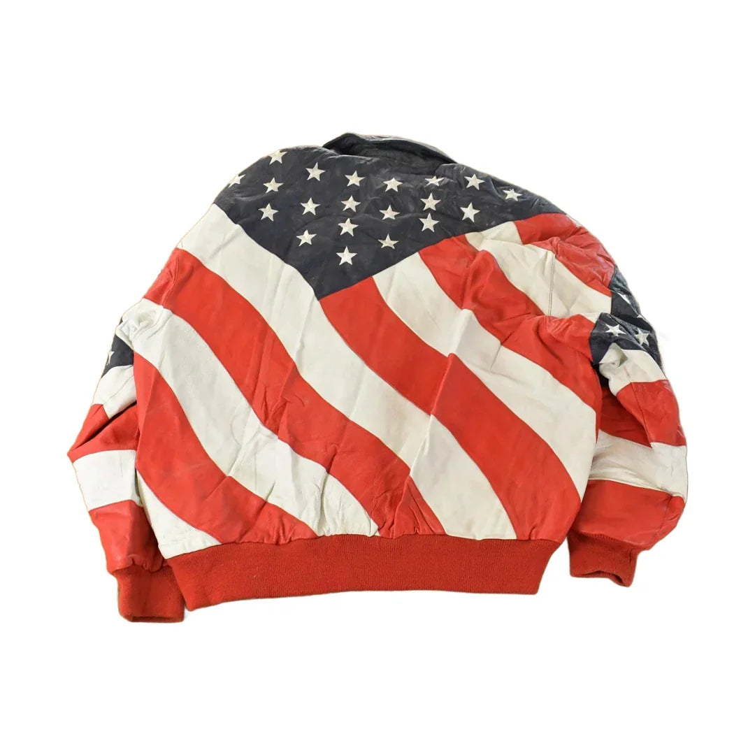 Vintage 1990s Michael Hoban Wheremi American Flag USA Leather Jacket Men's XL / Leather Coat / Streetwear Fashion / Patriotic from propervintagecanada