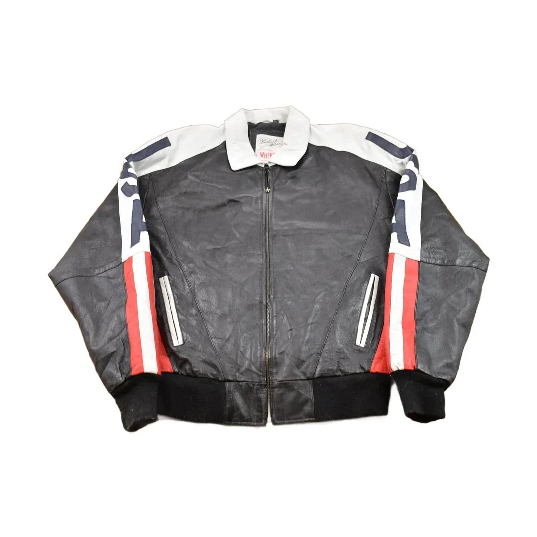 Vintage 1990s Michael Hoban Wheremi American Flag USA Leather Varsity Jacket Men's Medium from propervintagecanada