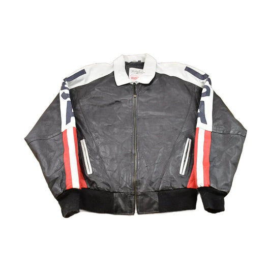Vintage 1990s Michael Hoban Wheremi American Flag USA Leather Varsity Jacket Men's Medium from propervintagecanada