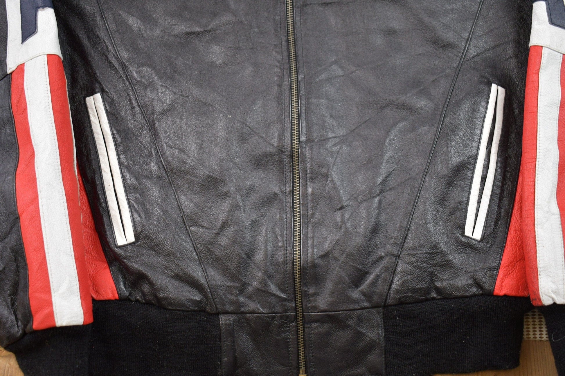 Vintage 1990s Michael Hoban Wheremi American Flag USA Leather Varsity Jacket Men's Medium from propervintagecanada