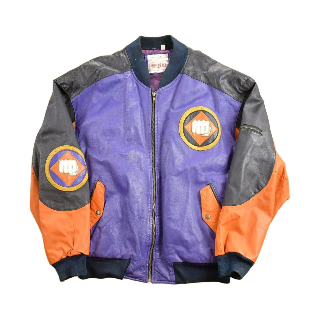 Vintage 1990s Micheal Hoban Martial Arts Patchwork Leather Jacket Men's XL from propervintagecanada