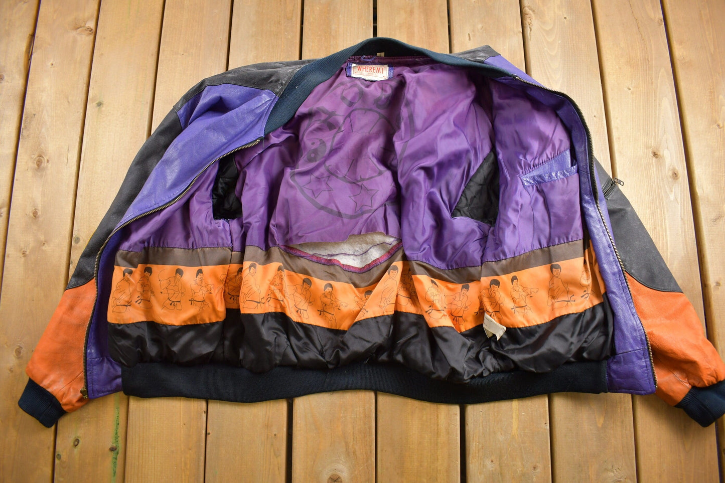 Vintage 1990s Micheal Hoban Martial Arts Patchwork Leather Jacket Men's XL from propervintagecanada