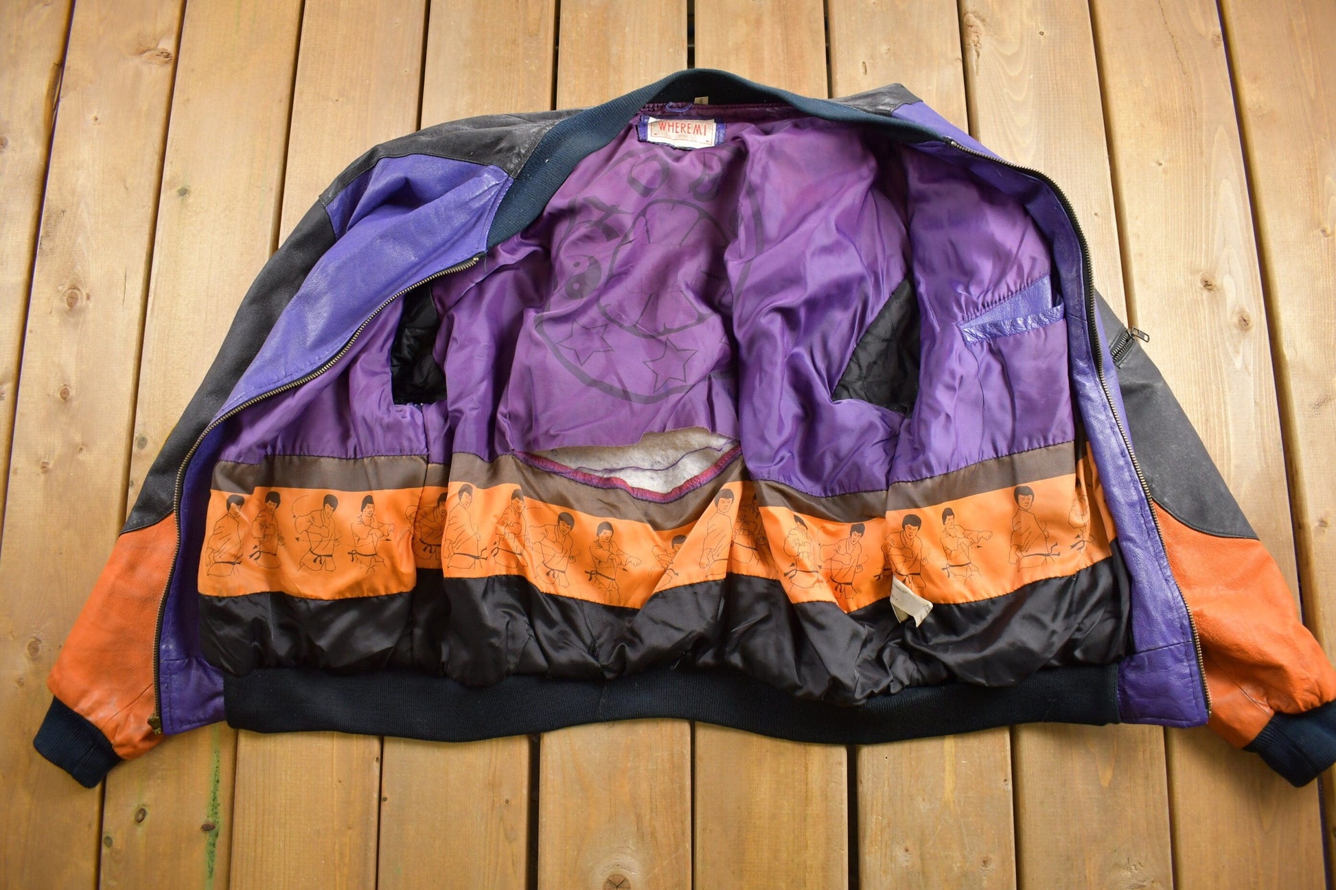 Vintage 1990s Micheal Hoban Martial Arts Patchwork Leather Jacket Men's XL from propervintagecanada