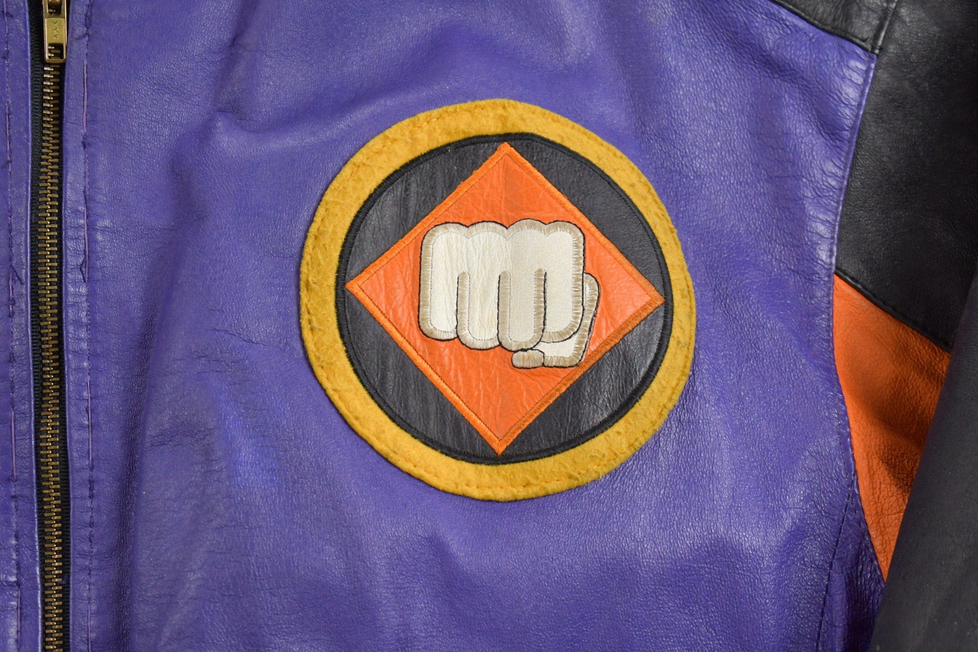 Vintage 1990s Micheal Hoban Martial Arts Patchwork Leather Jacket Men's XL from propervintagecanada