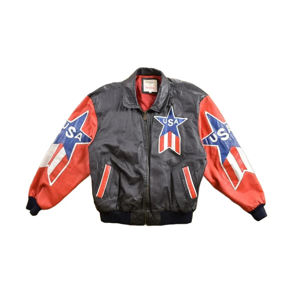 Vintage 1990s Micheal Hoban USA Patchwork Leather Jacket Men's XL from propervintagecanada