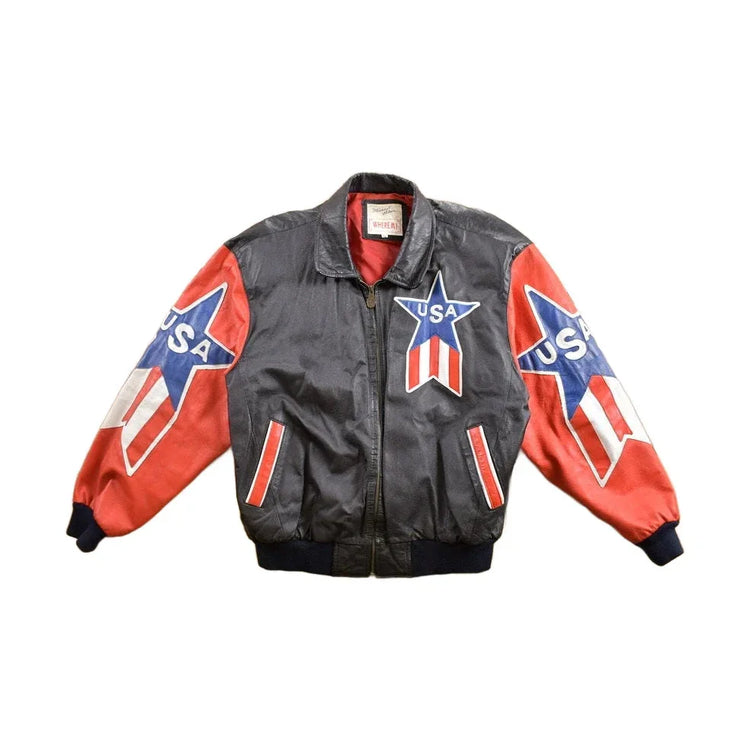 Vintage 1990s Micheal Hoban USA Patchwork Leather Jacket Men's XL from propervintagecanada