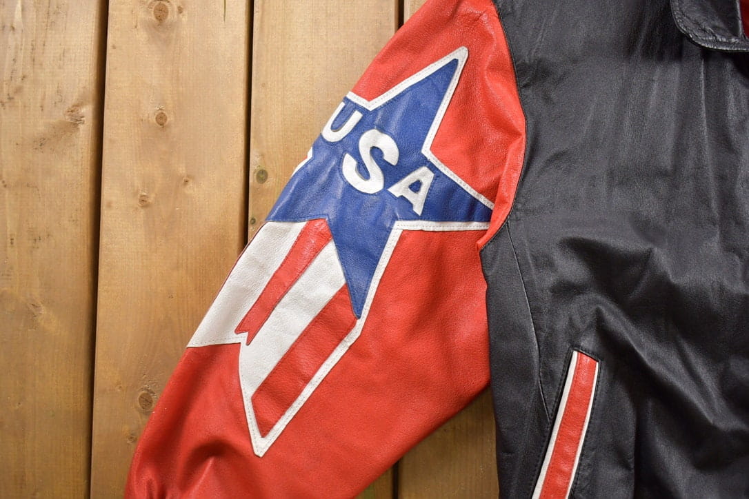 Vintage 1990s Micheal Hoban USA Patchwork Leather Jacket Men's XL from propervintagecanada