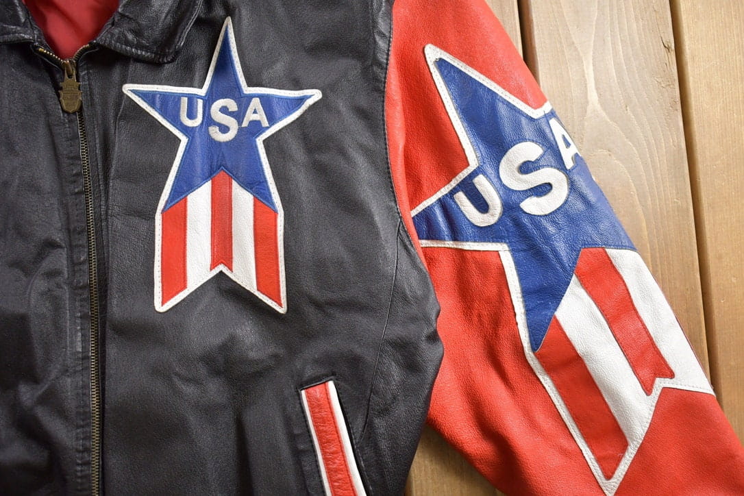 Vintage 1990s Micheal Hoban USA Patchwork Leather Jacket Men's XL from propervintagecanada