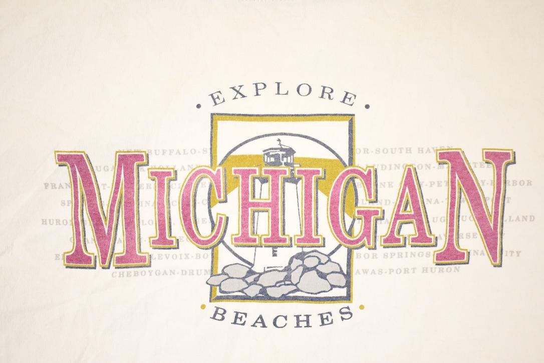 Vintage 1990s Michigan Beaches Souvenir Travel T-Shirt Men's L from propervintagecanada