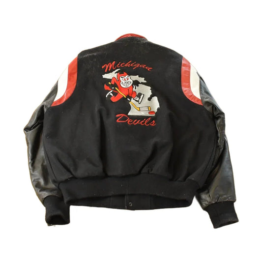Vintage 1990s Michigan Devils Hockey Wool Leather Varsity Jacket Men's XL from propervintagecanada