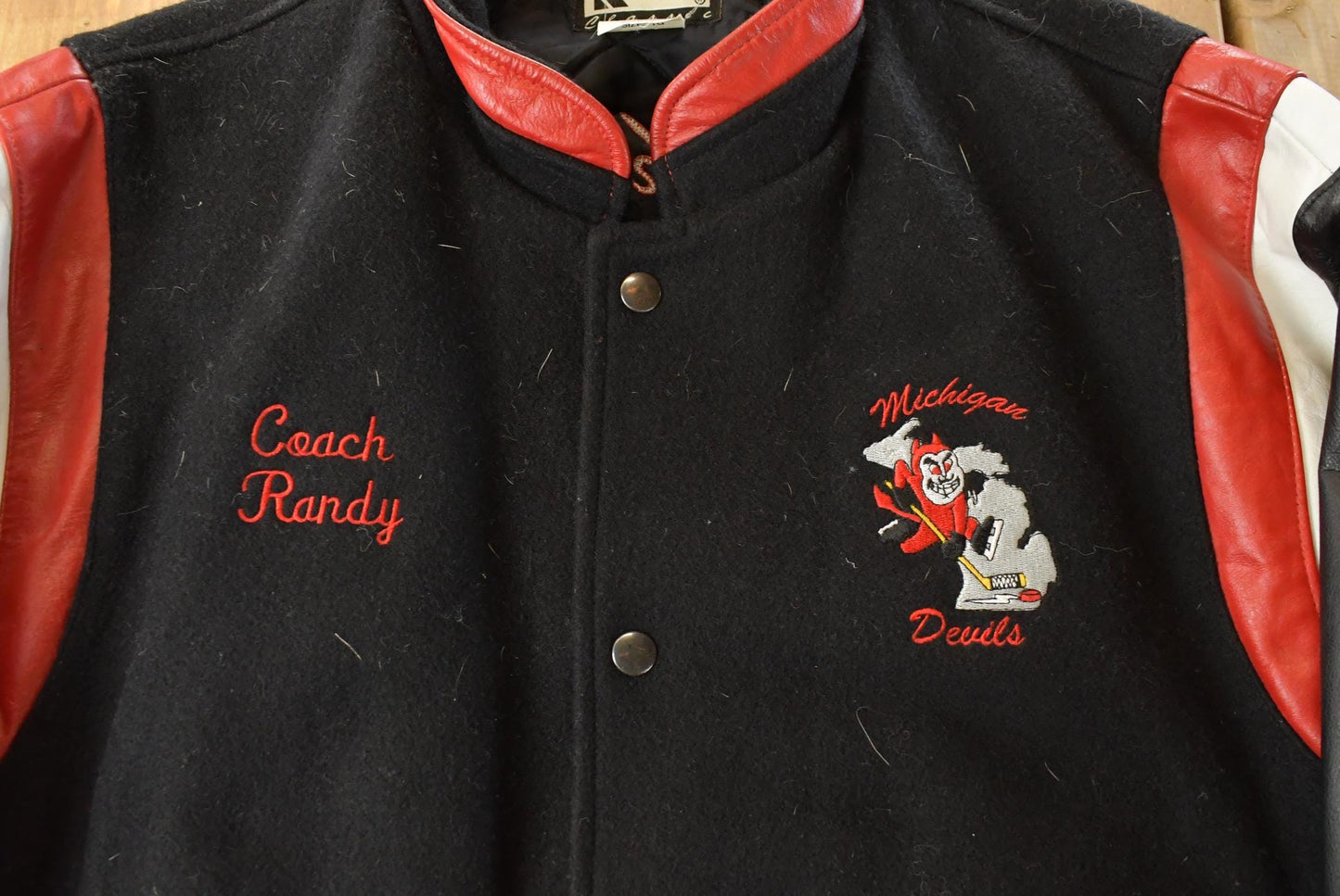 Vintage 1990s Michigan Devils Hockey Wool Leather Varsity Jacket Men's XL from propervintagecanada