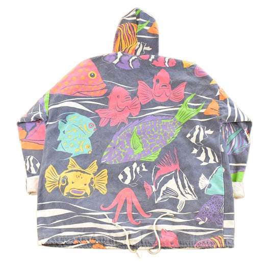 Vintage 1990s Michigan Rag Co Fishing Themed Hooded Jacket Men's XL from propervintagecanada