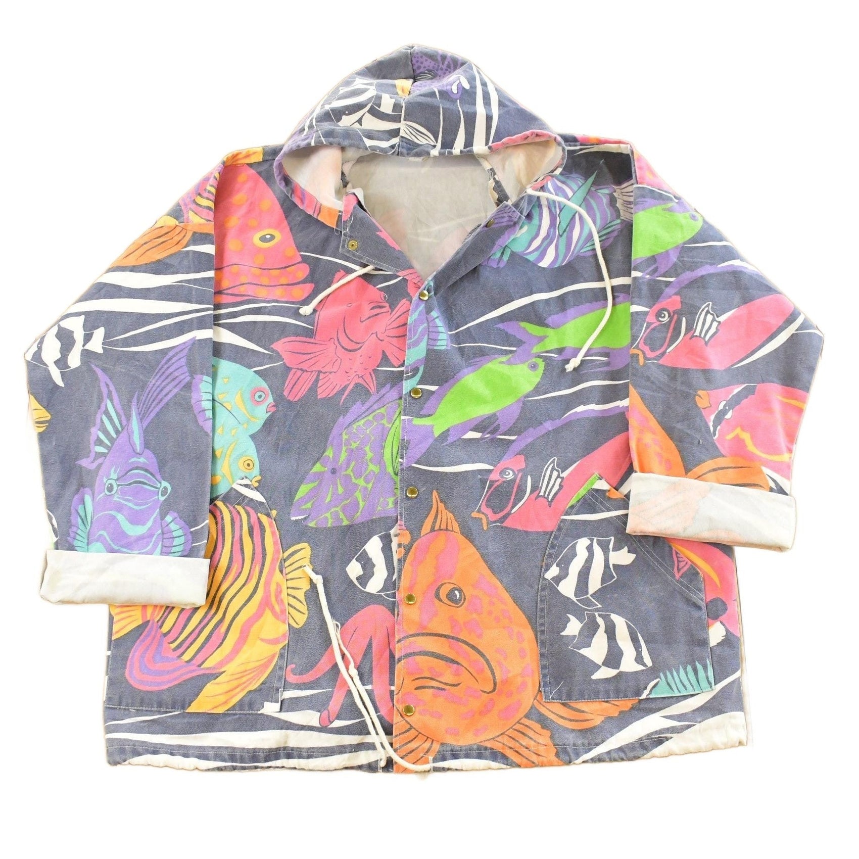 Vintage 1990s Michigan Rag Co Fishing Themed Hooded Jacket Men's XL from propervintagecanada