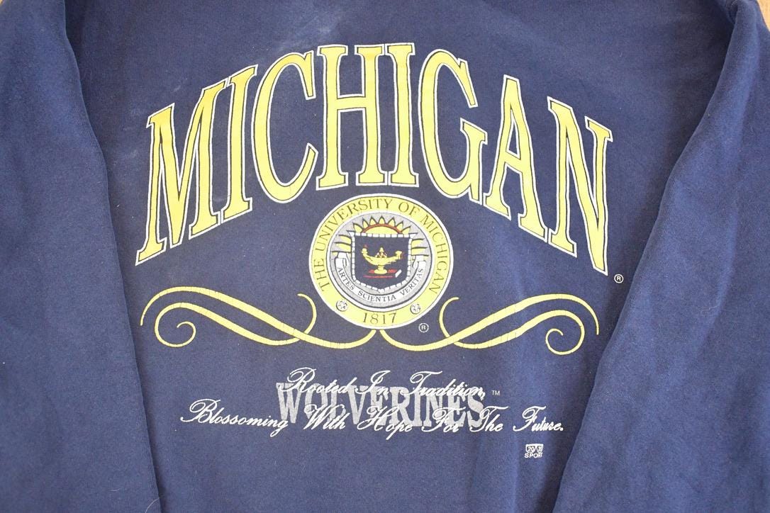 Vintage 1990s Michigan Wolverines Hoodie Sweatshirt Men's L from propervintagecanada