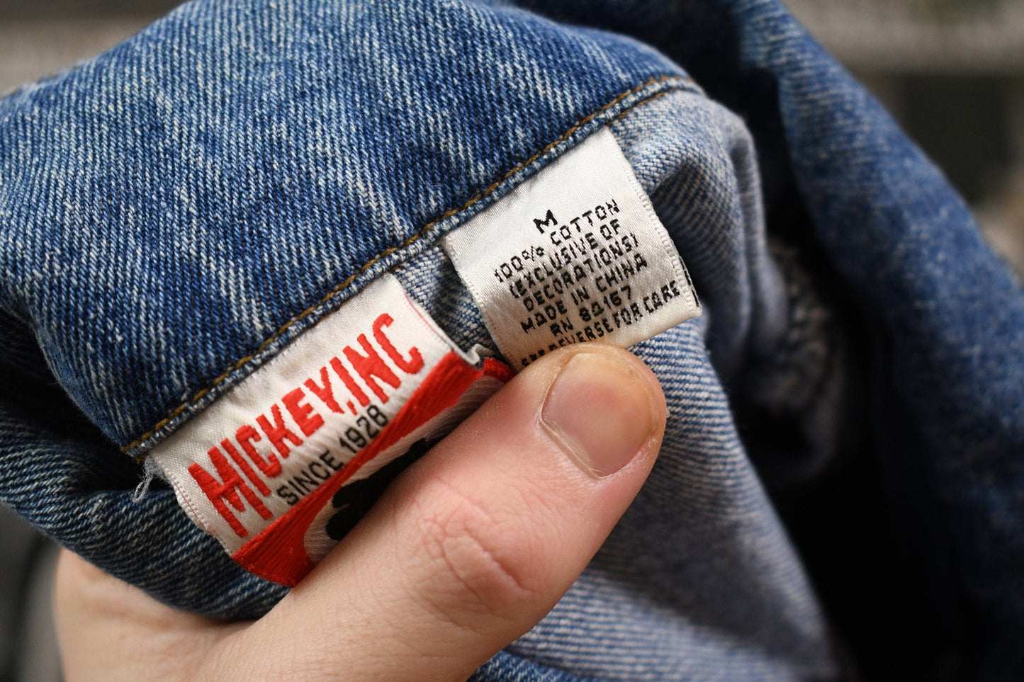 Vintage 1990s Mickey Inc Disney Embroidered Jean Jacket Men's Medium from propervintagecanada