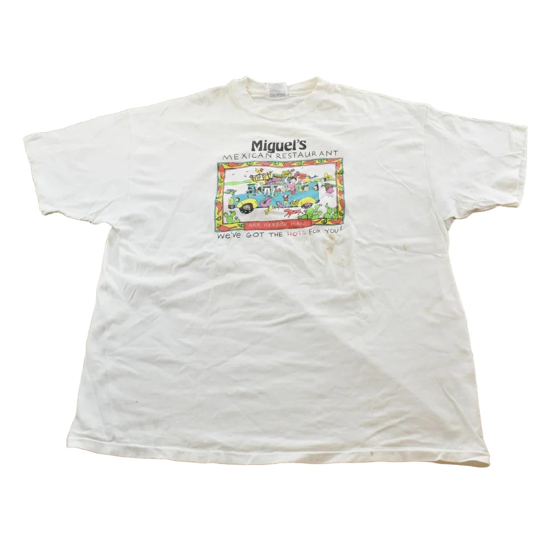 Vintage 1990s Miguels Mexican Restaurant Souvenir T-Shirt Men's 2XL from propervintagecanada