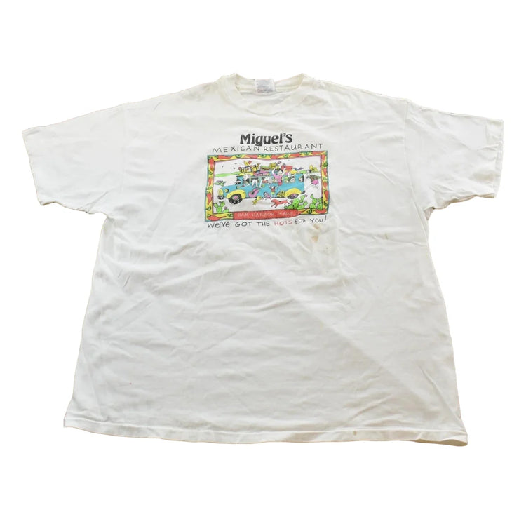Vintage 1990s Miguels Mexican Restaurant Souvenir T-Shirt Men's 2XL from propervintagecanada