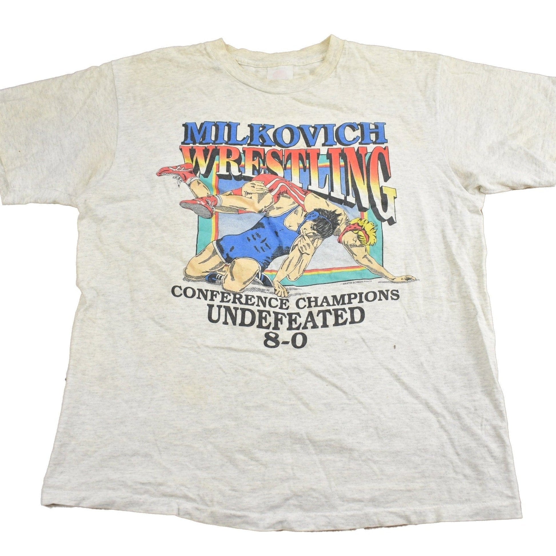 Vintage 1990s Milkovich Wrestling Conference Champions Graphic T Shirt Men's XL from propervintagecanada