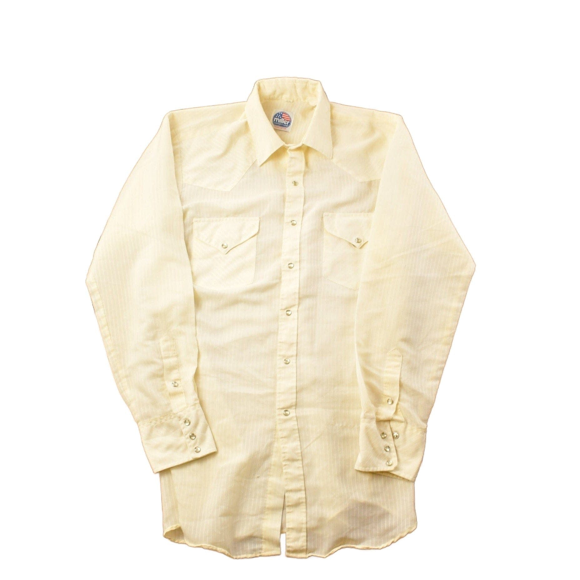 Vintage 1990s Miller Westernwear Blank Yellow Button Up Shirt Men's Large from propervintagecanada
