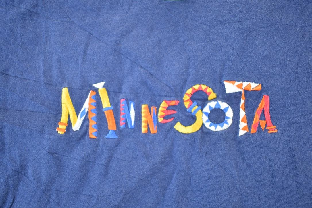 Vintage 1990s Minnesota Abstract Font Souvenir Single Stitch Graphic Print T-Shirt Made In USA Men's XL from propervintagecanada