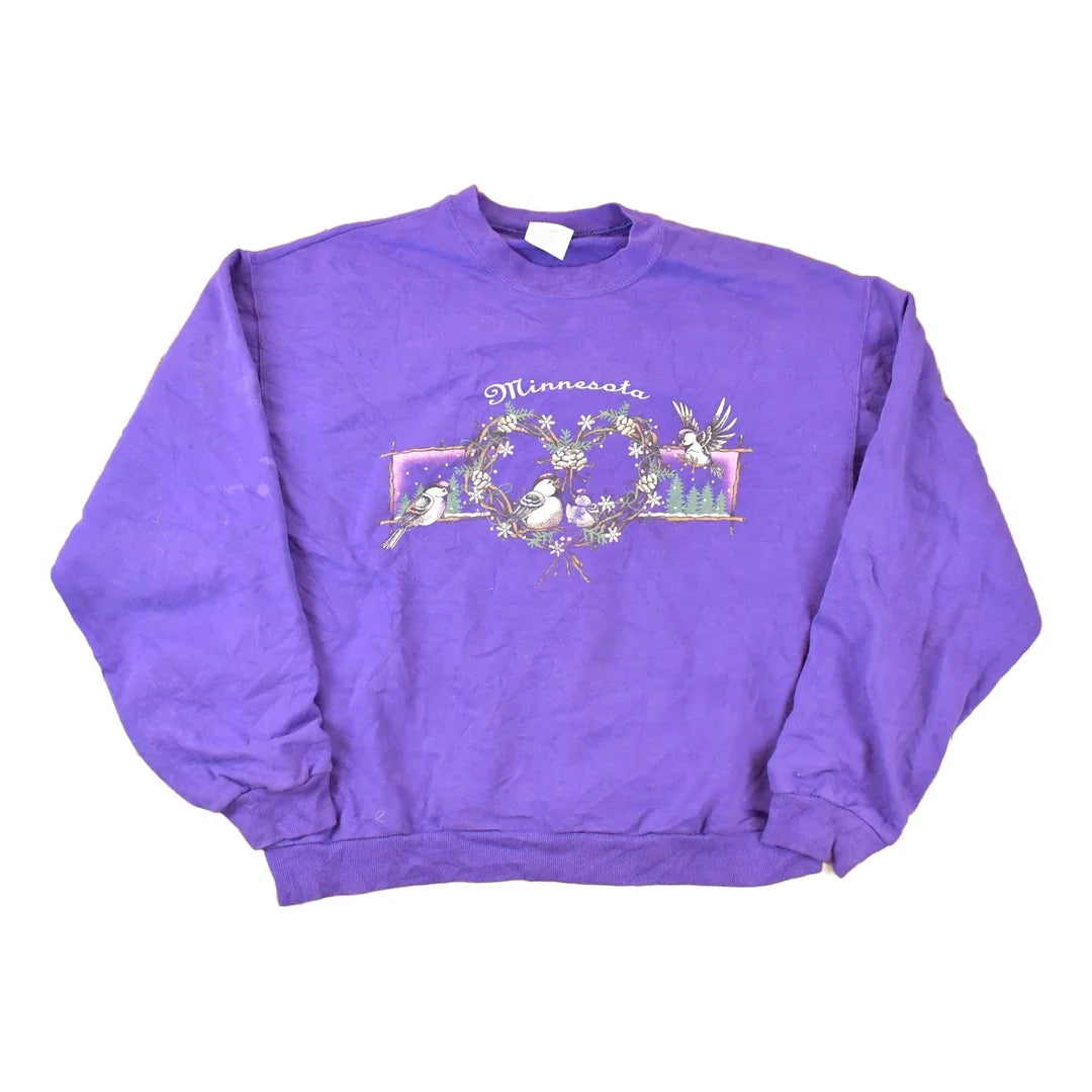 Vintage 1990s Minnesota Cute Love Birds Graphic Print Crewneck Sweatshirt Womens L from propervintagecanada