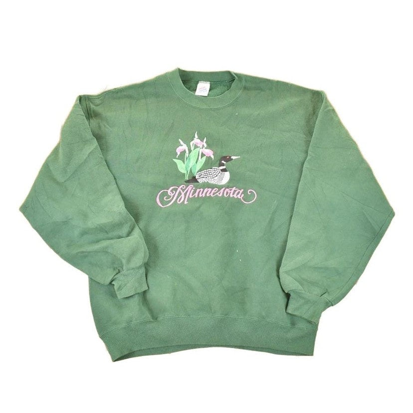 Vintage 1990s Minnesota Embroidered Loon Crewneck Sweatshirt Men's L from propervintagecanada