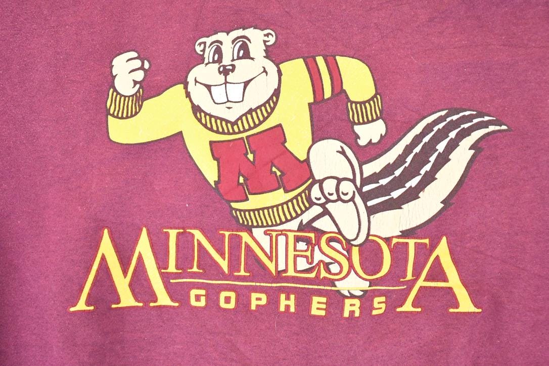 Vintage 1990s Minnesota Gophers Cartoon University Crewneck Sweater Men's XL from propervintagecanada