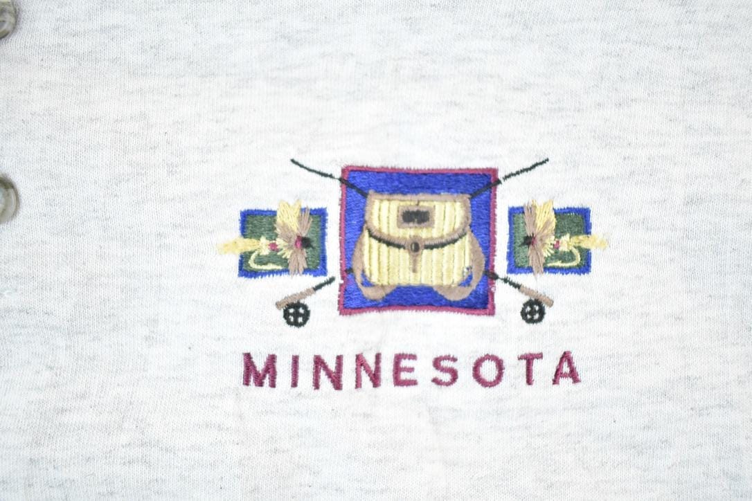 Vintage 1990s Minnesota Quarter Button Crewneck Sweatshirt Mens XL from propervintagecanada