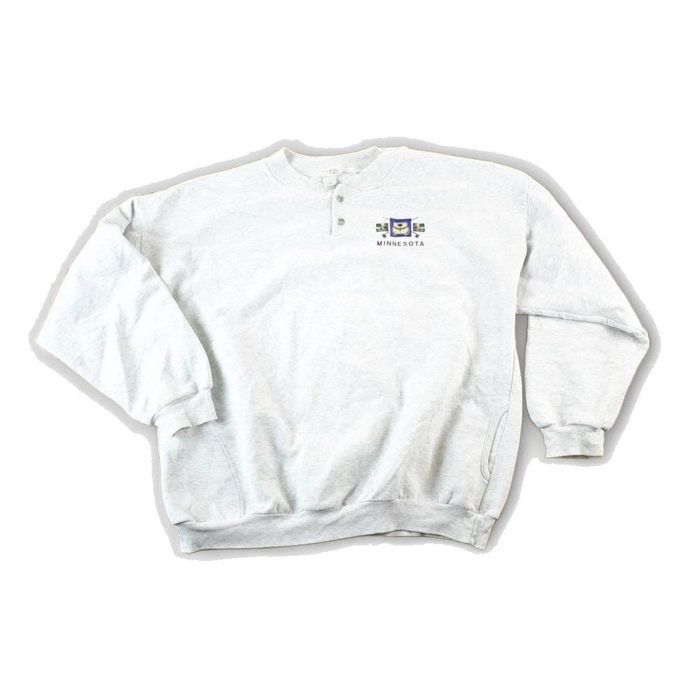 Vintage 1990s Minnesota Quarter Button Crewneck Sweatshirt Mens XL from propervintagecanada