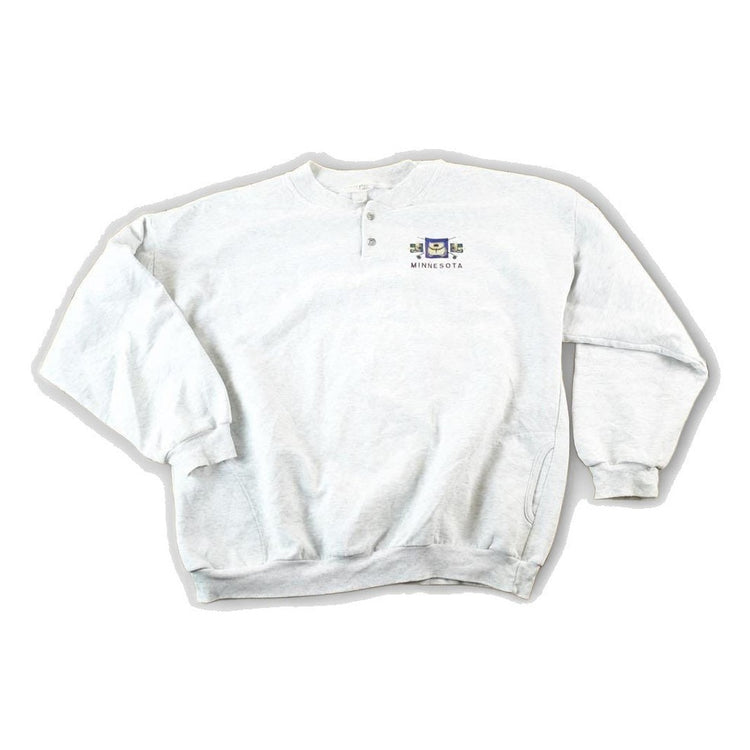 Vintage 1990s Minnesota Quarter Button Crewneck Sweatshirt Mens XL from propervintagecanada