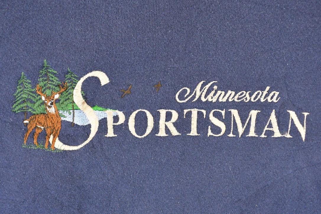 Vintage 1990s Minnesota Sportsman Embroidered Deer Crewneck Sweatshirt Mens XL from propervintagecanada