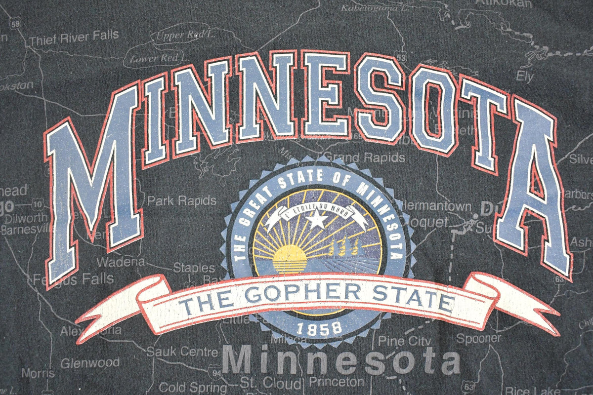 Vintage 1990s Minnesota State Map AOP Souvenir Crewneck Shirt Men's XXL from propervintagecanada