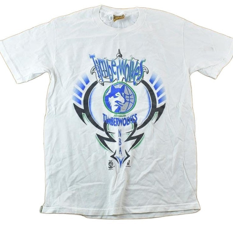 Vintage 1990s Minnesota Timberwolves Nba Basketball Souvenir Single Stitch Graphic Print T-Shirt Men's Medium from propervintagecanada