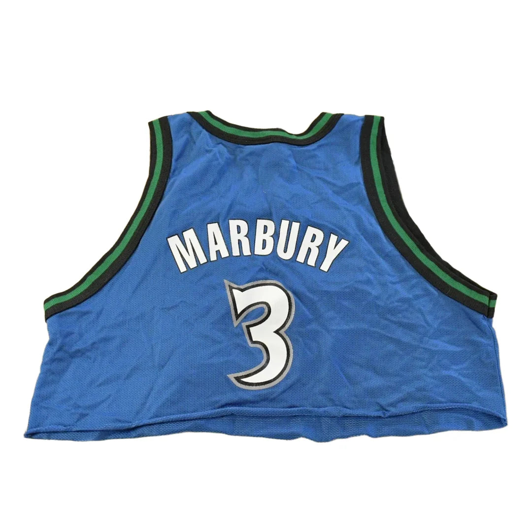 Vintage 1990s Minnesota Timberwolves NBA Stephon Marbury Cropped Basketball Jersey Women's M from propervintagecanada