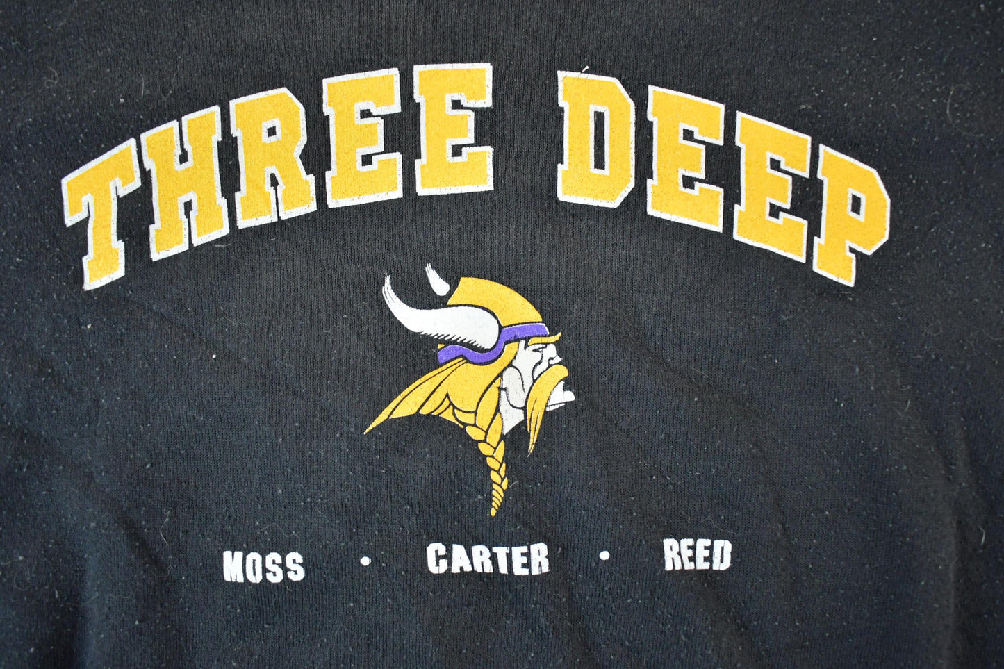 Vintage 1990s Minnesota Viking NFL Three Deep Graphic Crewneck Sweatshirt Men's XL from propervintagecanada