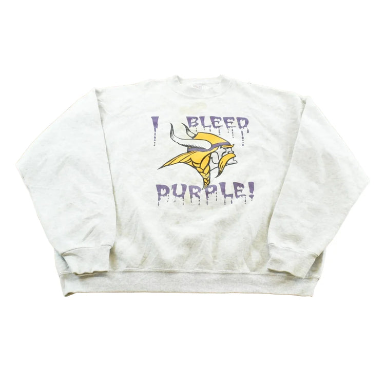Vintage 1990s Minnesota Vikings I Bleed Purple NFL Crewneck Sweatshirt Mens M from propervintagecanada