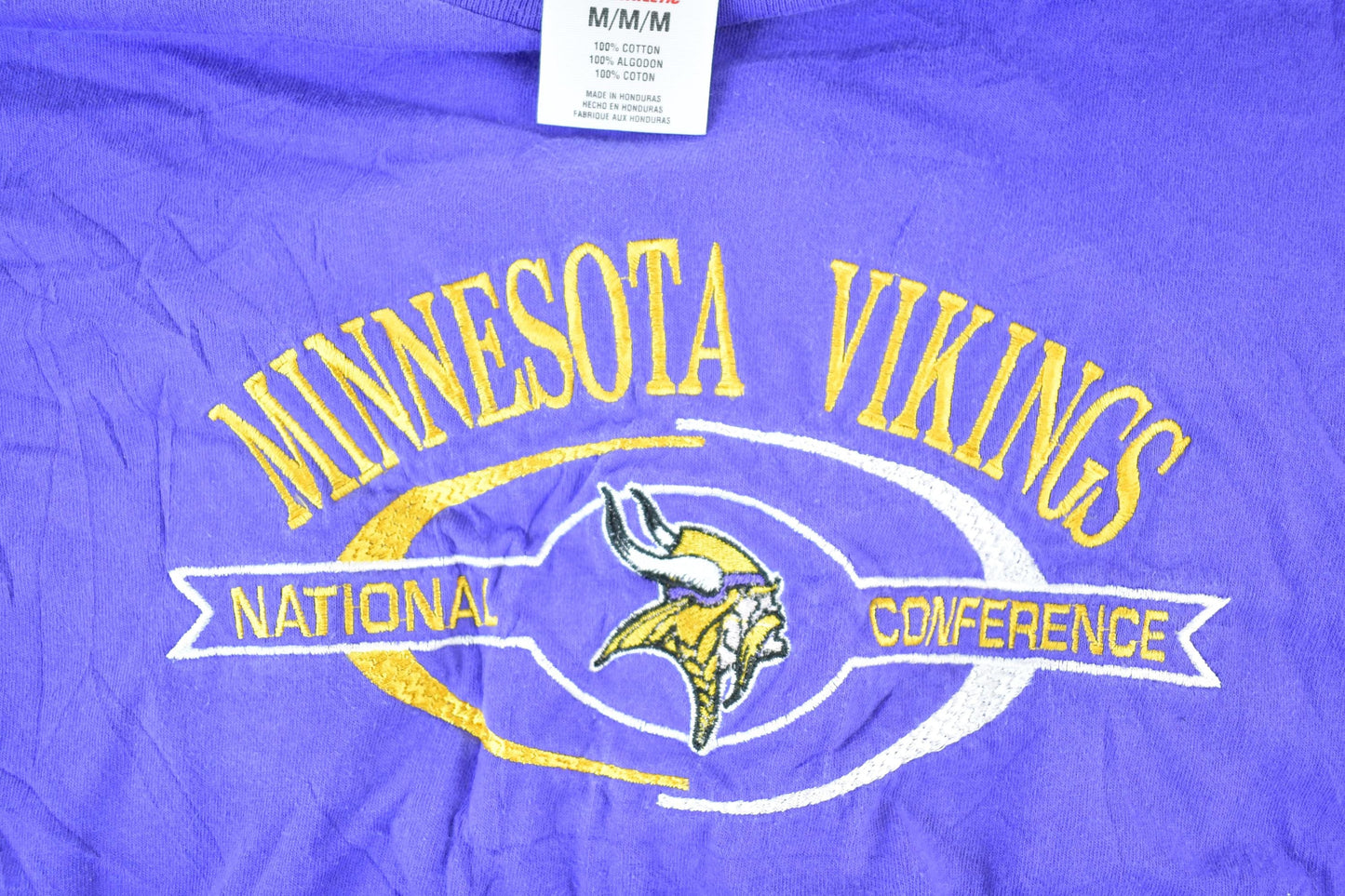 Vintage 1990s Minnesota Vikings Logo Athletic NFL Graphic Cropped T-Shirt Made In USA Women's M