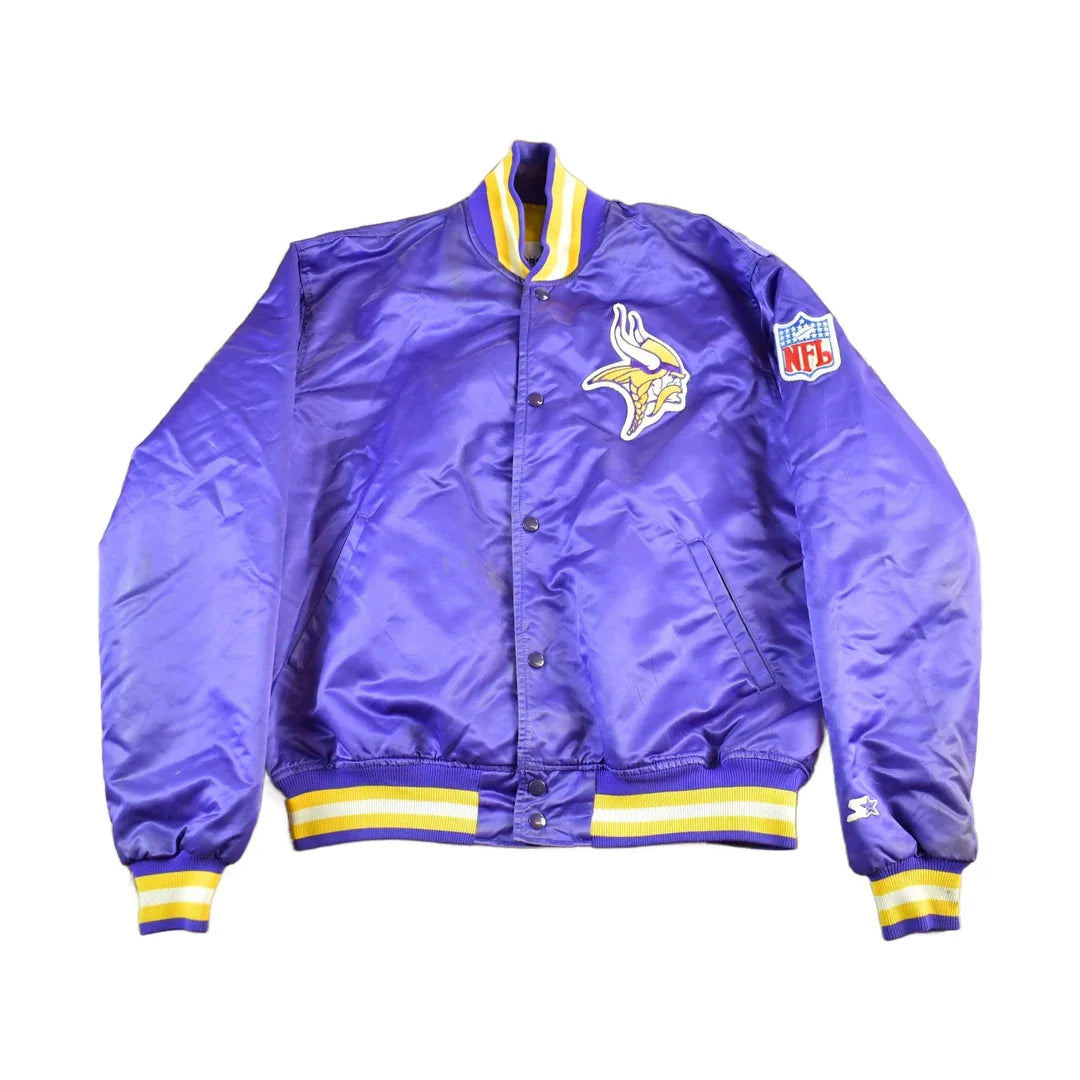 Vintage 1990s Minnesota Vikings Team Starter Pro Line NFL Satin Snap On Jacket Men's XL from propervintagecanada