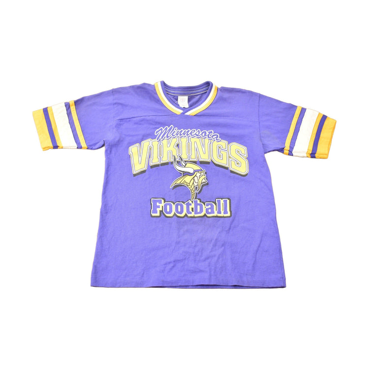 Vintage 1990s Minnesota Vikings V Neck Ringer NFL Graphic T-Shirt / NFL / 90s Streetwear / Sportswear / Single Stitch / Made in USA from propervintagecanada